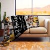 Custom Family Photo Collage Blanket with Text - BLANQM, laying over the back and seat of a plush beige sofa. Image by Terlis Designs.