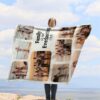 Custom Picture Collage Blanket With Text - BLANABM1, laid over a queen sized bed to show the plush blanket in use.