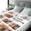 Custom Picture Collage Blanket With Text - BLANABM1, laid over a queen sized bed to show the plush blanket in use.