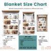 Custom Picture Collage Blanket With Text - BLANABM1, size chart of each blanket placed in a crib, single bed, twin bed, and queen sized bed.