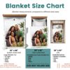 Family Photo Collage Personalized Memorial Blanket - BLANA1, size chart of each blanket placed in a crib, single bed, twin bed, and queen sized bed.